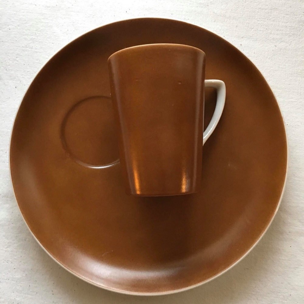 MID CENTURY 2 Pc Luncheon Set Matte By Summit Brown Cup Luncheon Plate Mid Cent